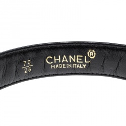 Pre Owned حزام شانيل كلاسيك جلد أسود بسلسلة 70 سم