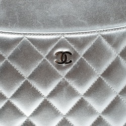Pre Owned Chanel Silver Quilted Leather IPad Case