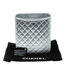 Pre Owned Chanel Silver Quilted Leather IPad Case