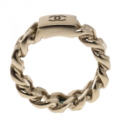 Pre Owned خاتم شانيل CC سلسلة ذهبية اللون بالشعار مقاس 52.5