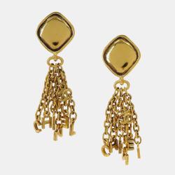 مملوكة مسبقًا Chanel Vintage Rhombus CC Tassel Metal Women's Clip -On Earrings