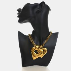 Pre Owned قلادة شانيل فينتاج 1993 مجموعة الربيع CC معدن مطلي بالذهب للنساء