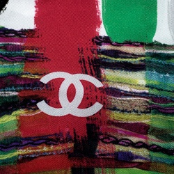 مملوكة مسبقًا Chanel Multicolor Printed Silk Fringed Edged Scarf