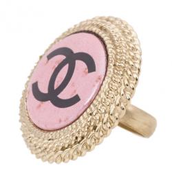 Pre Owned Chanel Pink Round Logo Large Ring Size 53