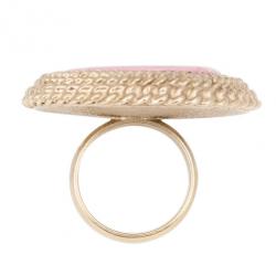 Pre Owned Chanel Pink Round Logo Large Ring Size 53
