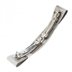Pre Owned Chanel CC Textured Double Bow Silver Tone Barrette Hair Clip
