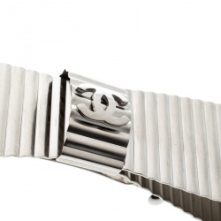 Pre Owned Chanel CC Textured Double Bow Silver Tone Barrette Hair Clip