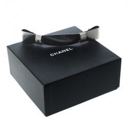 Pre Owned Chanel CC Textured Double Bow Silver Tone Barrette Hair Clip