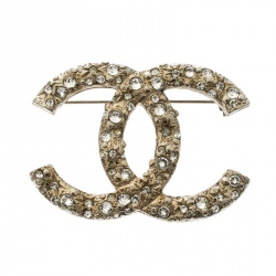 مملوكة مسبقًا Chanel CC Crystal Embellished Gold Tone Pin Brooch