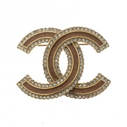 Pre Owned بروش شانيل CC مرصع كريستال وإيناميل ذهبي اللون
