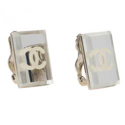 مملوكة مسبقًا Chanel CC Rectangular Mirror Stud Earrings