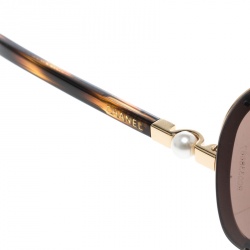 Pre Owned Chanel Gold/ Brown 4170-H Collection Perle Shield Sunglasses