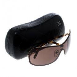 Pre Owned Chanel Gold/ Brown 4170-H Collection Perle Shield Sunglasses