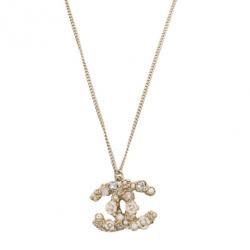 Pre Owned Chanel CC Crystal Signature Floral Pendant Necklace
