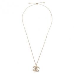 Pre Owned Chanel CC Crystal Signature Floral Pendant Necklace