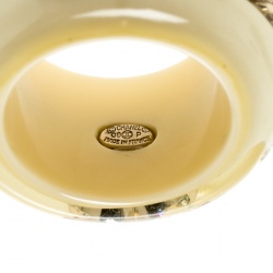Pre Owned Chanel CC Crystal Chain Embellished Cream Resin Wide Band Ring Size 53