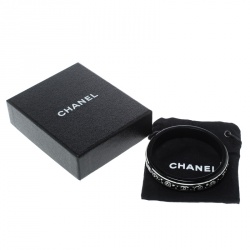 Pre Owned Chanel CC Black Crystal Embellished Wood Bangle Bracelet