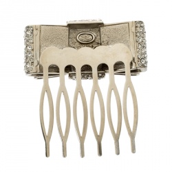 Pre Owned Chanel Bow Crystal Embellished Silver Tone Hair Comb