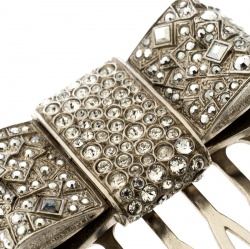 Pre Owned Chanel Bow Crystal Embellished Silver Tone Hair Comb