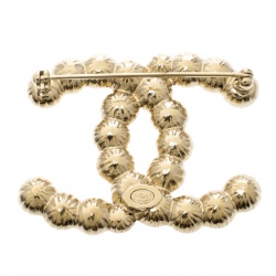 Pre Owned Chanel CC Faux Pearl Gold Tone Pin Brooch