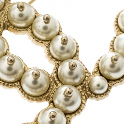 Pre Owned Chanel CC Faux Pearl Gold Tone Pin Brooch