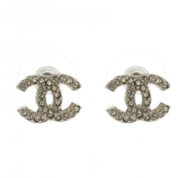 مملوكة مسبقًا Chanel CC Crystal Silver Tone Mini Stud Earrings