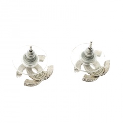 مملوكة مسبقًا Chanel CC Crystal Silver Tone Mini Stud Earrings