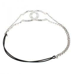 Pre Owned Chanel CC Crystal Embellished Silver Tone Headband