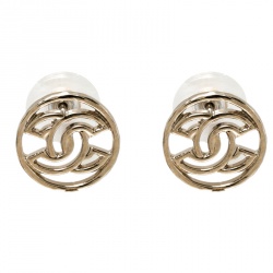 Pre Owned Chanel CC Gold Tone Round Stud Earrings