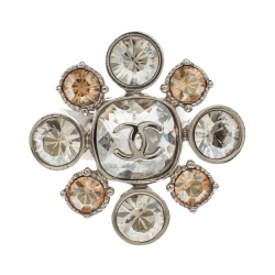 Pre Owned Chanel CC Crystal Silver Tone Cocktail Ring Size 54