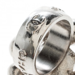 Pre Owned Chanel CC Crystal Silver Tone Cocktail Ring Size 54