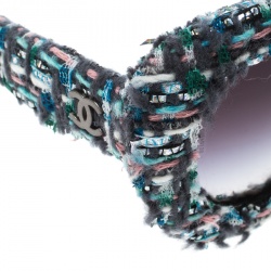 Pre Owned نظارة شمسية شانيل كبيرة 71085 متدرجة سوداء/ تويد متعددة الألوان