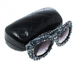 Pre Owned نظارة شمسية شانيل كبيرة 71085 متدرجة سوداء/ تويد متعددة الألوان