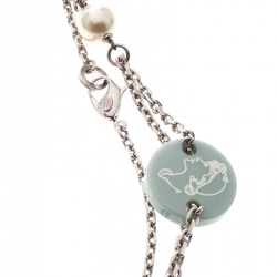 مملوكة مسبقًا Chanel CC Blue Resin Beads Silver Tone Station Necklace