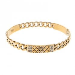 Pre Owned Chanel CC Crystal Textured Chain Link Gold Tone Bangle Bracelet