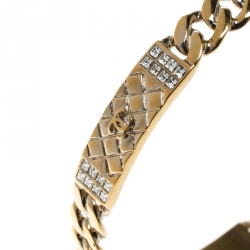 Pre Owned Chanel CC Crystal Textured Chain Link Gold Tone Bangle Bracelet
