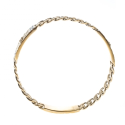 Pre Owned Chanel CC Crystal Textured Chain Link Gold Tone Bangle Bracelet