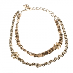 مملوكة مسبقًا Chanel Turnlock Metallic Leather Gold Tone Double Chain Necklace