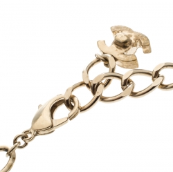 مملوكة مسبقًا Chanel Turnlock Metallic Leather Gold Tone Double Chain Necklace
