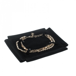 مملوكة مسبقًا Chanel Turnlock Metallic Leather Gold Tone Double Chain Necklace