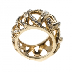 مملوكة مسبقًا خاتم شانيل لون ذهبي ذهبي كريستال متعاكس CC مقاس 54