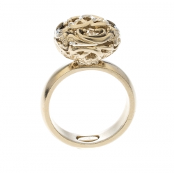 Pre Owned Chanel CC Crystal Open Work Gold Tone Cocktail Ring Size 52