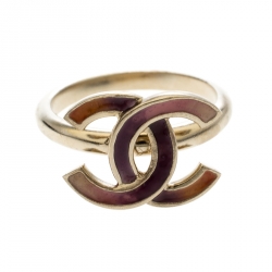 مملوكة مسبقًا Chanel CC Multicolored Enamel Gold Tone Ring Size 52