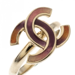 مملوكة مسبقًا Chanel CC Multicolored Enamel Gold Tone Ring Size 52