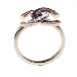 مملوكة مسبقًا Chanel CC Multicolored Enamel Gold Tone Ring Size 52