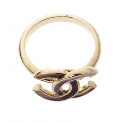 مملوكة مسبقًا Chanel CC Multicolored Enamel Gold Tone Ring Size 52