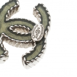 Pre Owned Chanel CC Green Enamel Silver Tone Drop Earrings