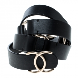 Pre Owned حزام شانيل CC جلد أسود 85 سم