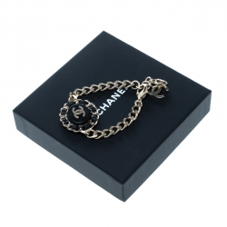 Pre Owned Chanel CC Black Leather Gold Tone Chain Link Bracelet