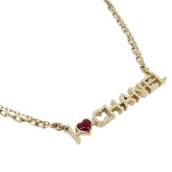 Chanel Logo Gold Tone Pendant Necklace